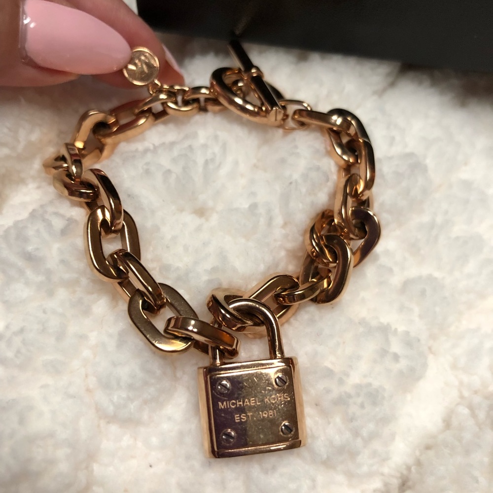 MK Rose Gold Chain and Padlock Pendant Bracelet